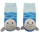 MARLO THE MANATEE Unisex Baby Rattle Gripper Bottom Socks BOOGIE TOES Brand By Piero Liventi - Novelty Socks And Slippers