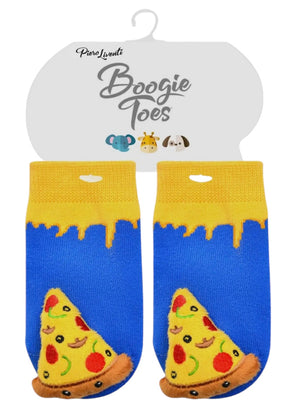 BOOGIE TOES Baby PIZZA SLICE Rattle Gripper Bottom Socks By PIERO LIVENTI