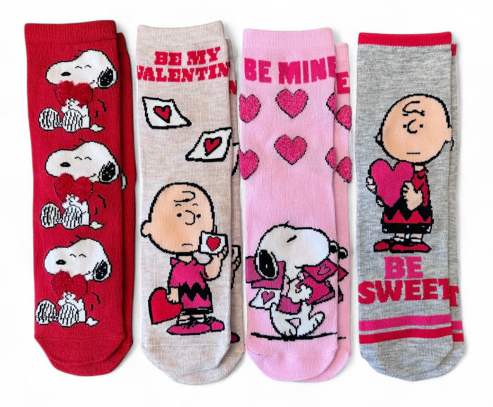 PEANUTS Ladies 4 Pair Of Valentines Day Socks Charlie Brown ‘BE MY VALENTINE’