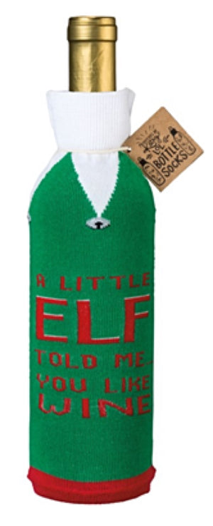 PRIMITIVES BY KATHY ALCOHOL WINE CHRISTMAS BOTTLE SOCK ‘A LITTLE ELF TOLD ME YOU LIKE WINE’ - Novelty Socks for Less