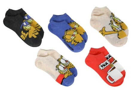 GARFIELD Ladies 5 Pair Of No Show Socks ‘HERE’S THE TEA’