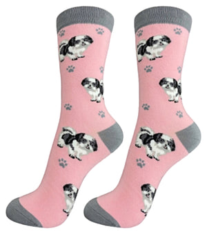 BLACK & WHITE SHIH TZU Dog Unisex Socks By E&S Pets CHOOSE SOCK DADDY, HAPPY TAILS, LIFE IS BETTER - Novelty Socks for Less
