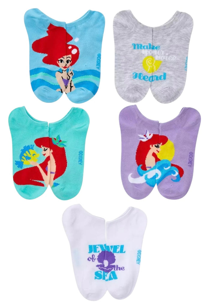 DISNEY THE LITTLE MERMAID Ladies 5 Pair Of No Show Socks With FLOUNDER