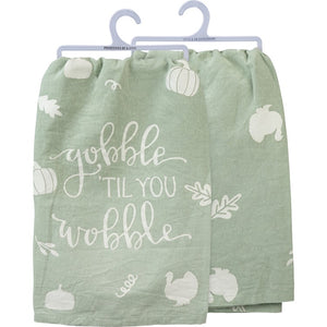 PRIMITIVES BY KATHY THANKSGIVING Kitchen Tea Towel ‘GOBBLE TIL YOU WOBBLE’ - Novelty Socks And Slippers