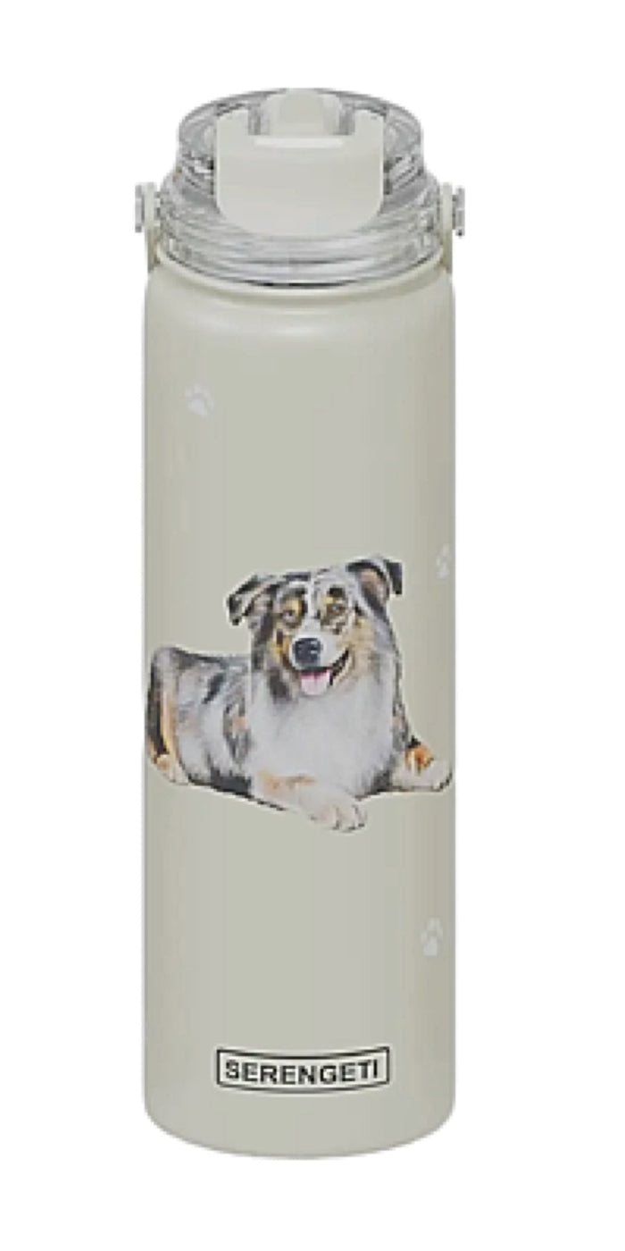 AUSTRALIAN SHEPHERD Dog Stainless Steel 24 Oz. Water Bottle SERENGETI Brand By E&S Pets