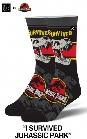 JURASSIC PARK Men’s Socks ODD SOX Brand ‘I SURVIVED JURASSIC PARK’ - Novelty Socks And Slippers