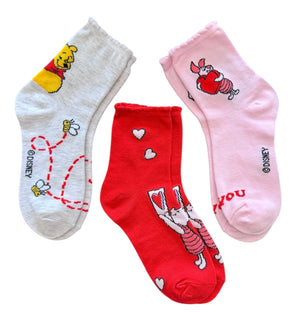 DISNEY WINNIE THE POOH Ladies 3 Pair Of VALENTINES DAY Socks ‘Love You’ - Novelty Socks And Slippers