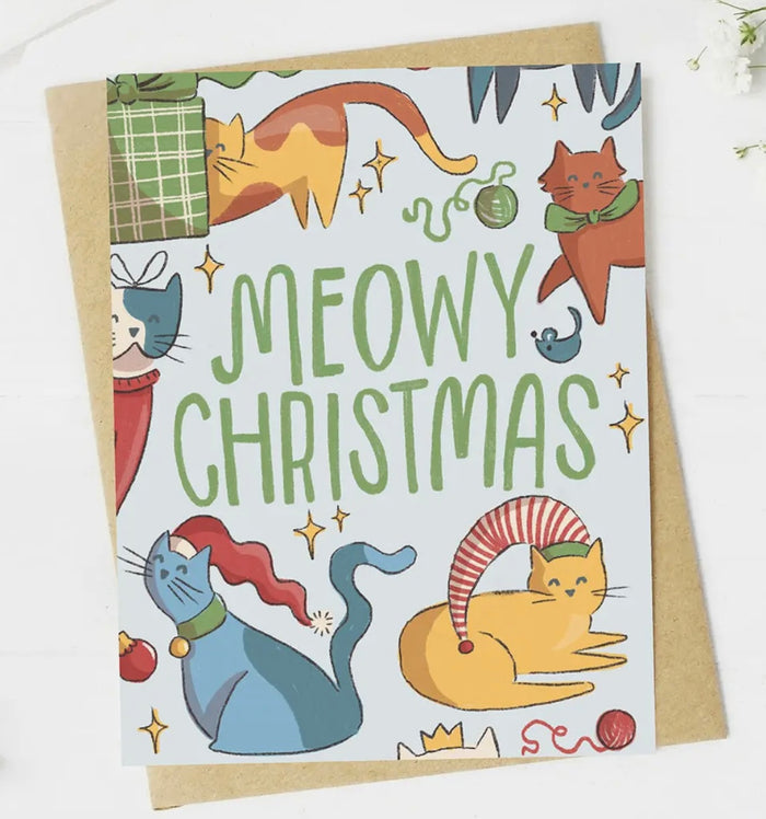 Cat Christmas Greeting Card MEOWY CHRISTMAS *Made In The USA!