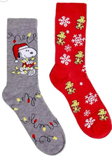 PEANUTS MEN’S CHRISTMAS 2 PAIR OF SOCKS SNOOPY & WOODSTOCK - Novelty Socks for Less