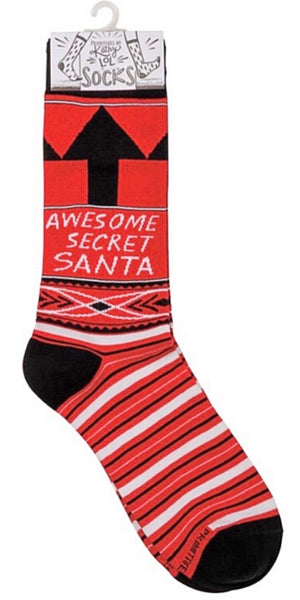 PRIMITIVES BY KATHY UNISEX CHRISTMAS SOCKS ‘AWESOME SECRET SANTA’ - Novelty Socks for Less