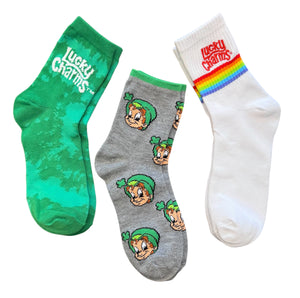 LUCKY CHARMS Cereal Ladies 3 Pair ST. PATRICKS DAY Crew Socks - Novelty Socks And Slippers