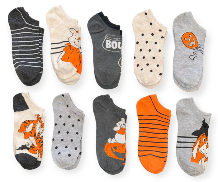 DISNEY WINNIE THE POOH LADIES HALLOWEEN 10 PAIR OF LOW SHOW SOCKS