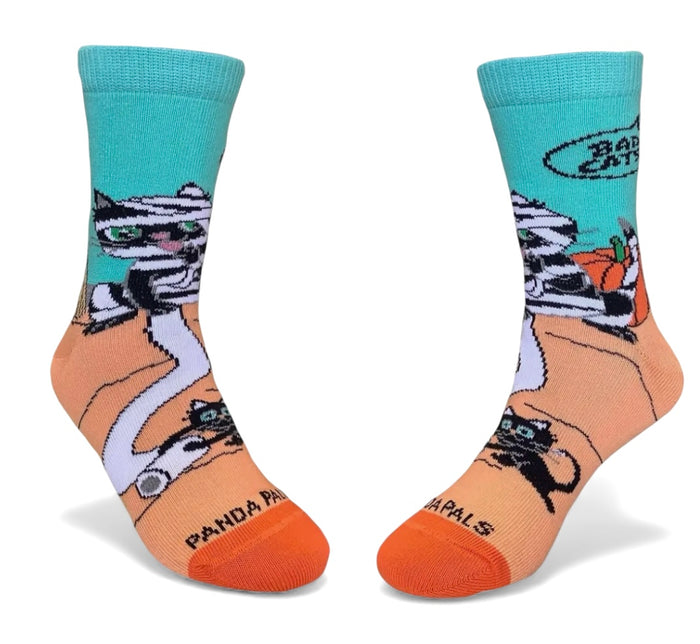 BAD CAT MUMMY Unisex Kids Halloween Socks (Choose Size)