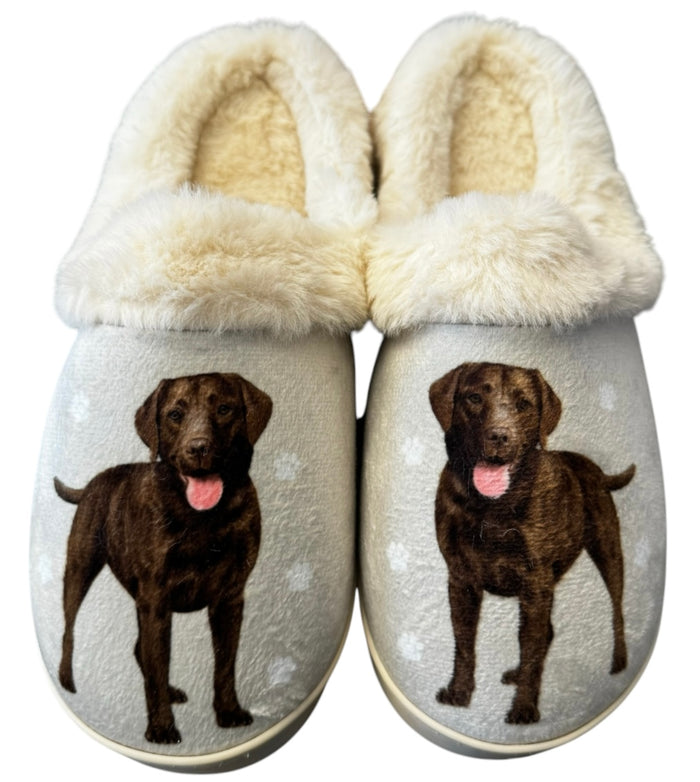 SNUGGS Memory Foam CHOCOLATE LABRADOR Dog Non Slip Slippers By E&S Pets (Choose Size)