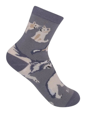 GRAY WOLF Unisex Kids Socks FUNATIC Brand Kids Age 7-10 - Novelty Socks And Slippers