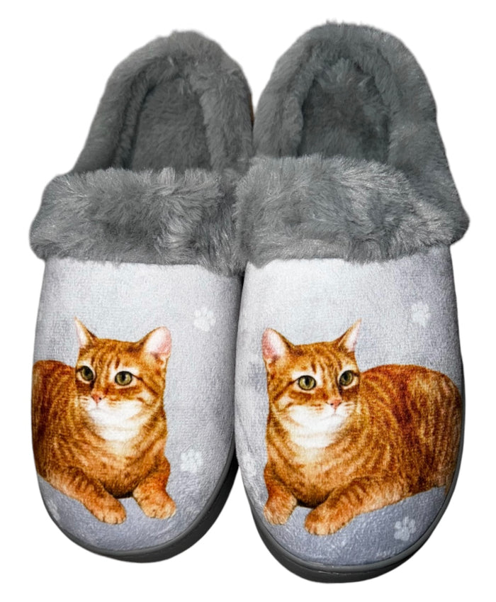 SNUGGS Memory Foam ORANGE TABBY Cat Non Slip Slippers By E&S Pets (Choose Size)