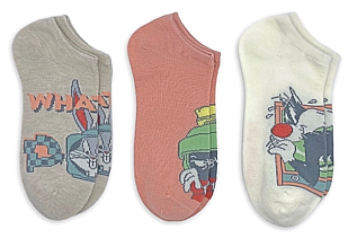 LOONEY TUNES Ladies 3 Pair of No Show Socks BUGS BUNNY, MARVIN & SYLVESTER ‘WHAT’S UP DOC?’