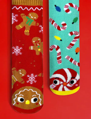 GINGERBREAD & CANDY CANE CHRISTMAS Unisex Mismatched Socks PALS SOCKS Brand (CHOOSE SIZE) INFANT-ADULT - Novelty Socks And Slippers