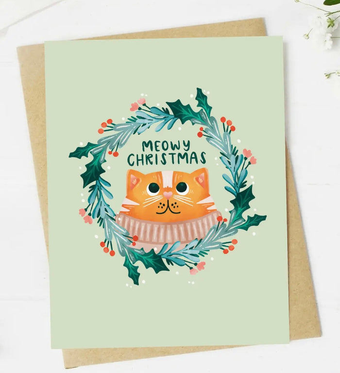 Cat Christmas Greeting Card MEOWY CHRISTMAS *Made In The USA!