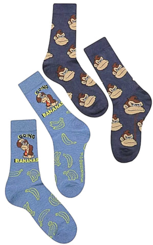 DONKEY KONG Men’s 2 Pair Of Socks 'GOING BANANAS' - Novelty Socks And Slippers