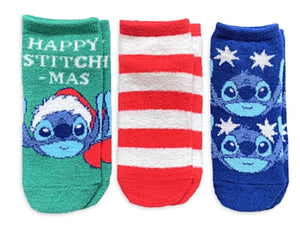 DISNEY LILO & STITCH Ladies 3 Pair CHRISTMAS of Cozy Low Cut Socks ‘HAPPY STITCH-MAS’ - Novelty Socks And Slippers
