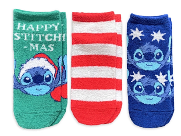 DISNEY LILO & STITCH Ladies 3 Pair CHRISTMAS of Cozy Low Cut Socks ‘HAPPY STITCH-MAS’