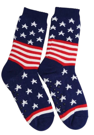 PATRIOTIC AMERICAN FLAG Ladies Fleece Lined Non-Slip Slipper Socks (Choose Style) - Novelty Socks And Slippers