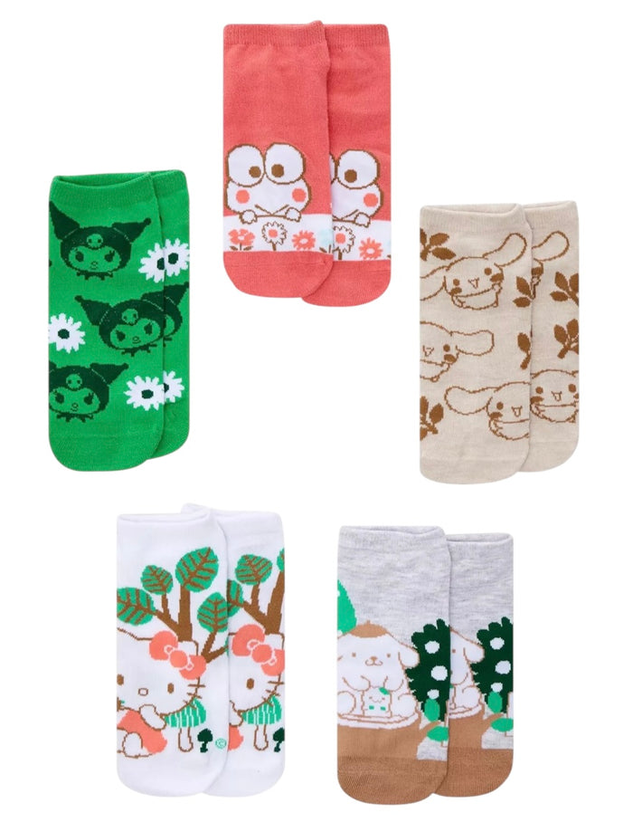 SANRIO HELLO KITTY & FRIENDS Ladies 5 Pair of No Show Socks CINNAMOROLL, KUROMI