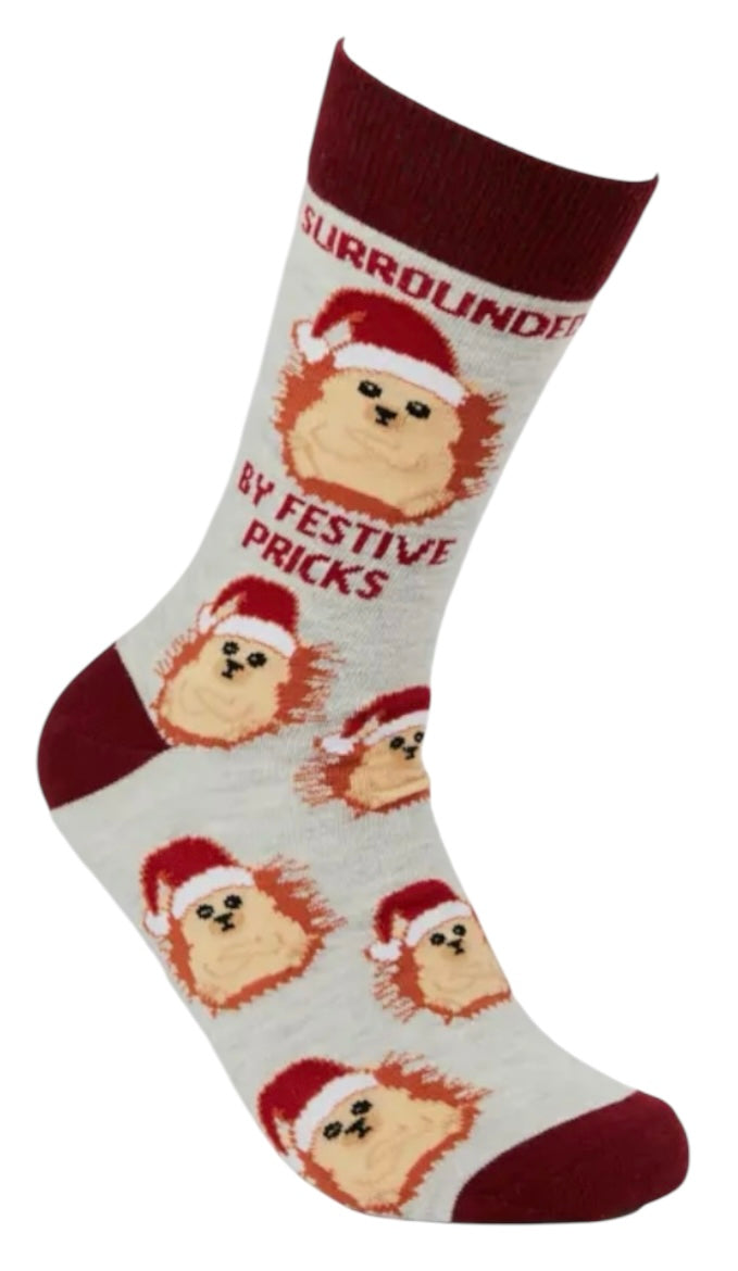 URBAN ECCENTRIC Unisex Hedgehog Christmas Socks ‘SURROUNDED BY FESTIVE PRICKS’