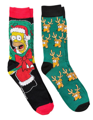THE SIMPSONS Men’s CHRISTMAS 2 Pair Of Socks HOMER & SANTAS LITTLE HELPER Dog - Novelty Socks And Slippers