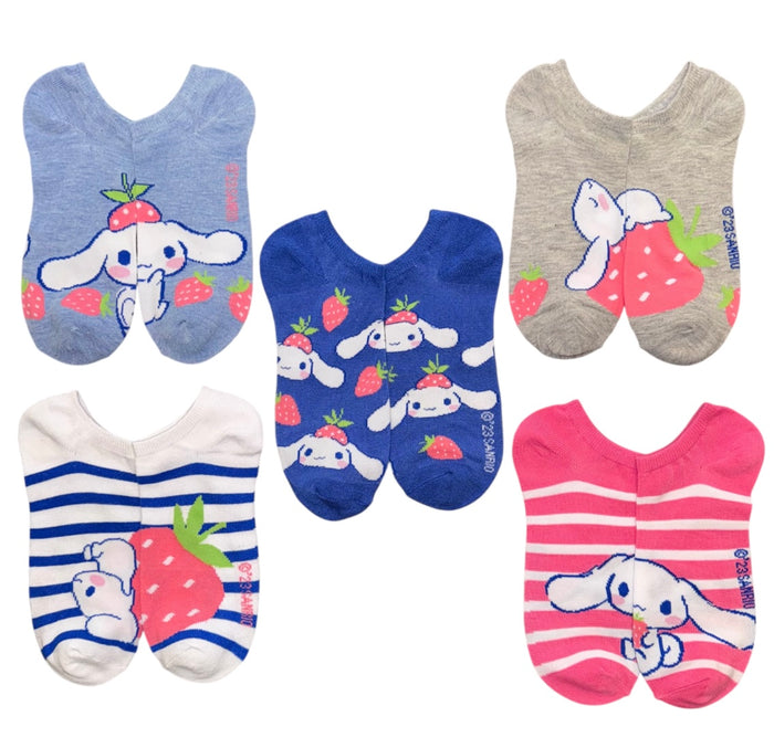 SANRIO Hello Kitty CINNAMOROLL Ladies 5 Pair Of No Show Socks With STRAWBERRIES