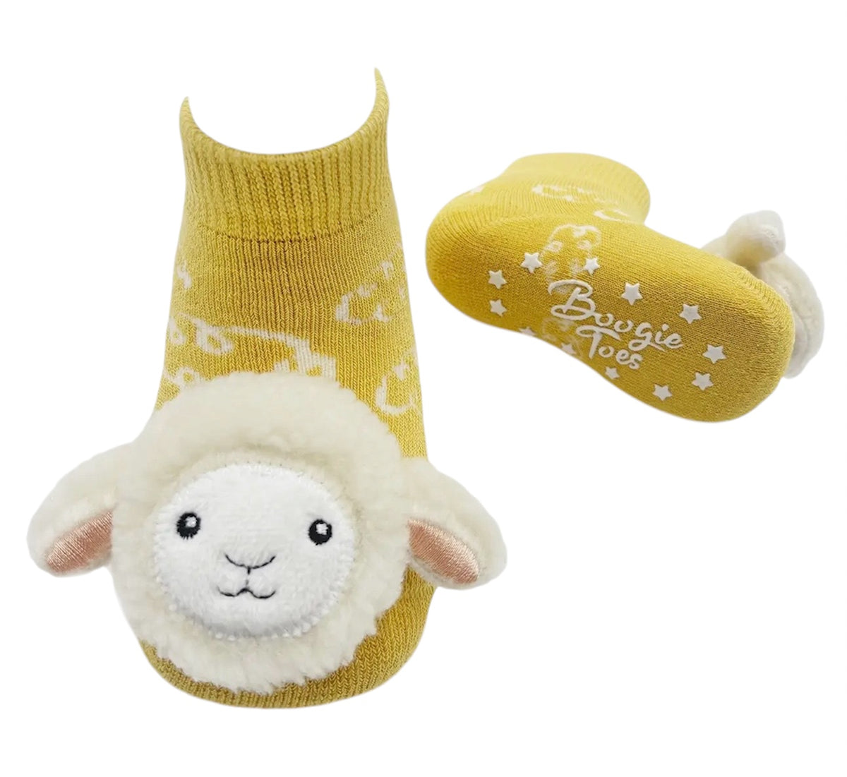 WOOLLY SHEEP LAMB Unisex Baby Rattle Gripper Bottom Socks BOOGIE TOES By Piero Liventi - Novelty Socks And Slippers