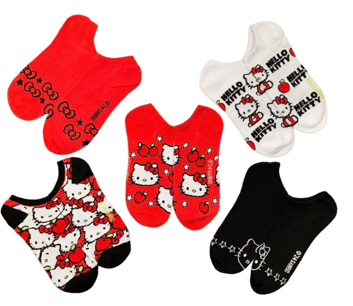 SANRIO HELLO KITTY Ladies 5 Pair Of No Show Socks With APPLES