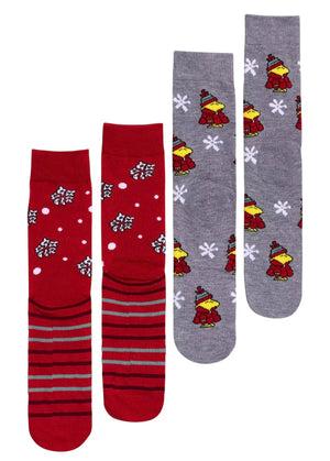 PEANUTS Men’s 2 Pair Of CHRISTMAS Socks SNOOPY & WOODSTOCK With Snowflakes