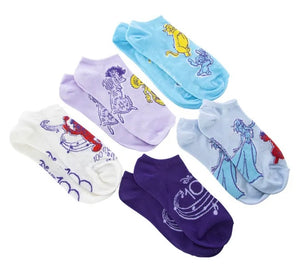 DISNEY 100 Years Ladies 5 Pair Of No Show Socks LUMIERE, ELSA, SCAT CAT - Novelty Socks And Slippers
