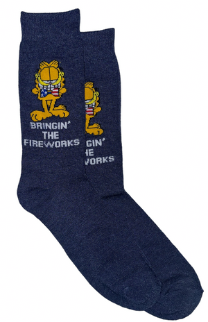 GARFIELD & ODIE Men’s PATRIOTIC Socks ‘BRINGIN’ THE FIREWORKS’ - Novelty Socks And Slippers