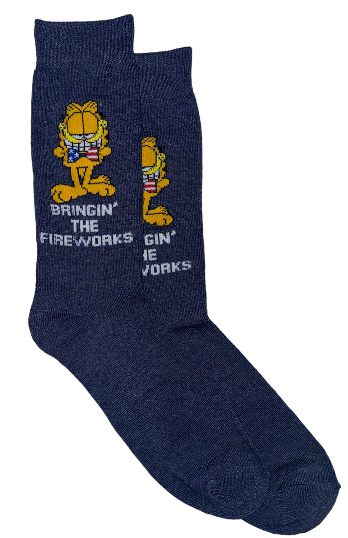 GARFIELD & ODIE Men’s PATRIOTIC Socks ‘BRINGIN’ THE FIREWORKS’