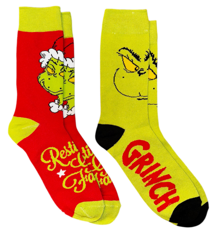 DR. SEUSS HOW THE GRINCH STOLE CHRISTMAS Men’s 2 Pair Of Socks RESTING GRINCH FACE