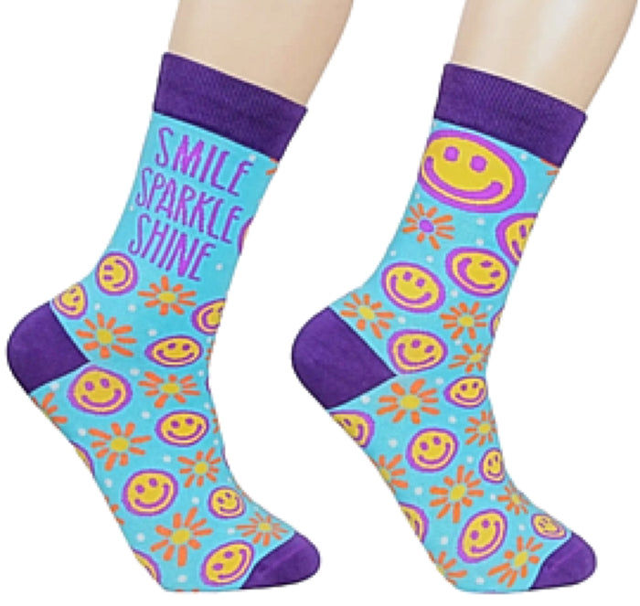FABDAZ Brand Ladies SMILEY FACE Socks ‘SMILE SPARKLE SHINE’