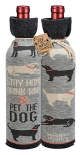 PRIMITIVES BY KATHY ALCOHOL BOTTLE SOCK ‘STAY HOME, DRINK WINE & PET THE DOG’ - Novelty Socks for Less