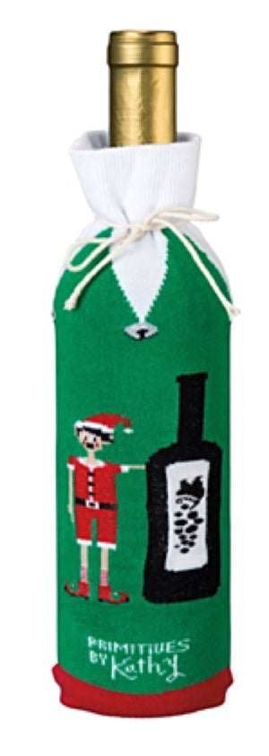 PRIMITIVES BY KATHY ALCOHOL WINE CHRISTMAS BOTTLE SOCK ‘A LITTLE ELF TOLD ME YOU LIKE WINE’ - Novelty Socks for Less