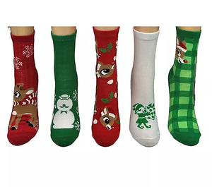 RUDOLPH THE RED NOSED REINDEER Ladies 5 Pair Of Socks SAM THE SNOWMAN