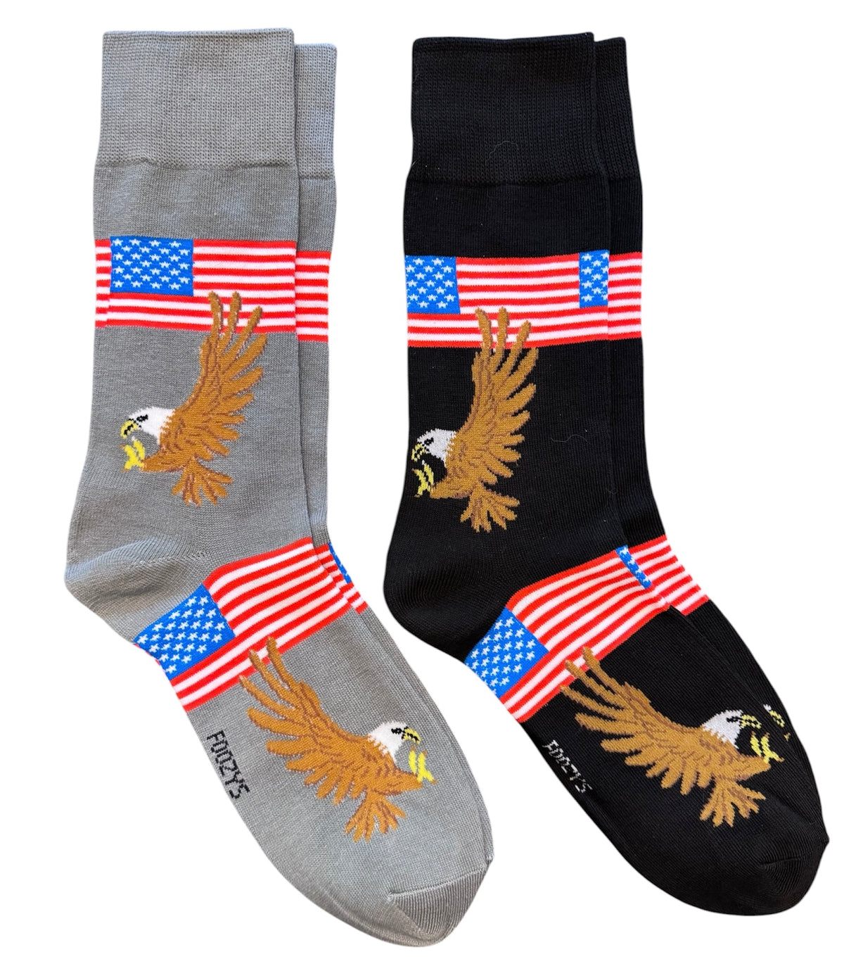 AMERICAN FLAG & BALD EAGLE Men’s 2 Pair Of PATRIOTIC Socks FOOZYS Brand - Novelty Socks And Slippers