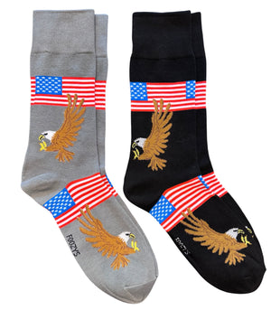 AMERICAN FLAG & BALD EAGLE Men’s 2 Pair Of PATRIOTIC Socks FOOZYS Brand - Novelty Socks And Slippers