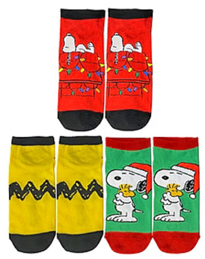 PEANUTS Ladies 3 Pair Of CHRISTMAS No Show Socks SNOOPY & WOODSTOCK - Novelty Socks And Slippers