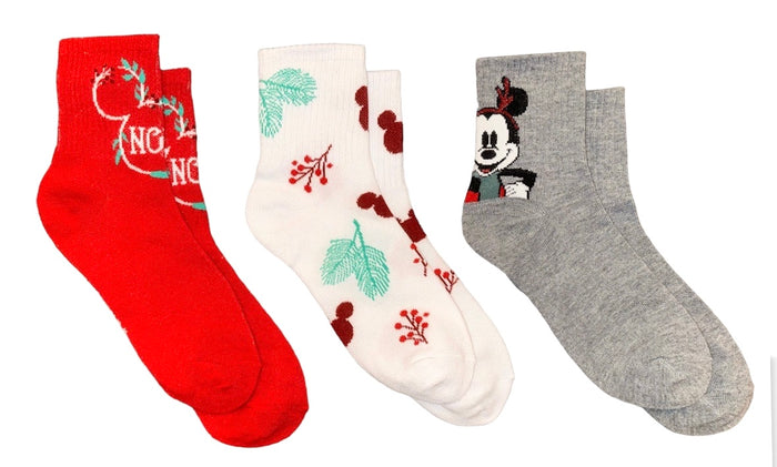 DISNEY Ladies MICKEY MOUSE 3 Pair Of CHRISTMAS Socks ‘NOEL’