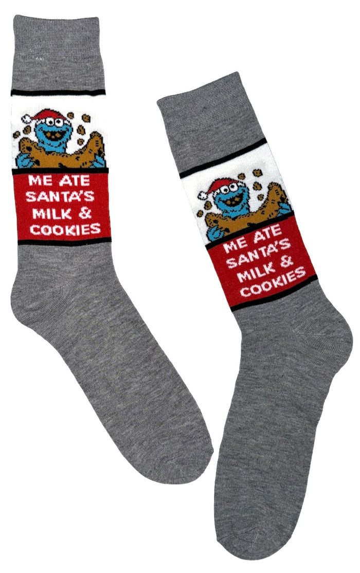 SESAME STREET MEN’S COOKIE MONSTER CHRISTMAS SOCKS ‘ME ATE SANTA’S MILK & COOKIES’