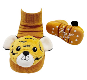 BOOGIE TOES Unisex Baby TIGER RATTLE GRIPPER BOTTOM SOCKS By PIERO LIVENTI - Novelty Socks And Slippers
