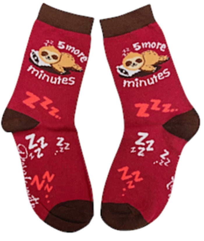 ONE HIT WONDERS Brand Unisex Kids SLOTH Socks ‘5 MORE MINUTES’ Age 8-12 By PIERO LIVENTI