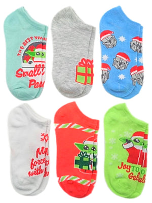 DISNEY THE MANDALORIAN BABY YODA Ladies CHRISTMAS 6 Pair of No Show Socks ‘JOY TO THE GALAXY’ - Novelty Socks And Slippers